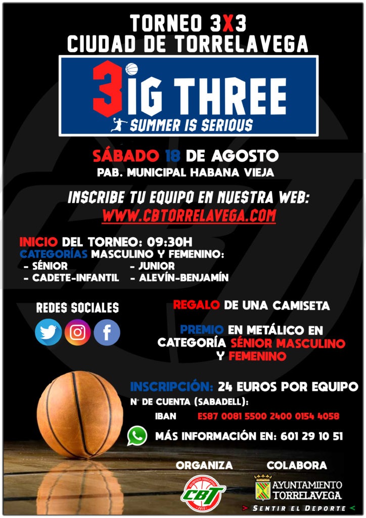 Cartel del Torneo 3x3 Verano CBT Torrelavega